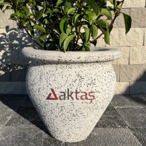 Beyaz Mozaikli Vazo Saksı