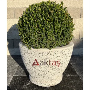 Beyaz Mozaikli Yuvarlak Saksı